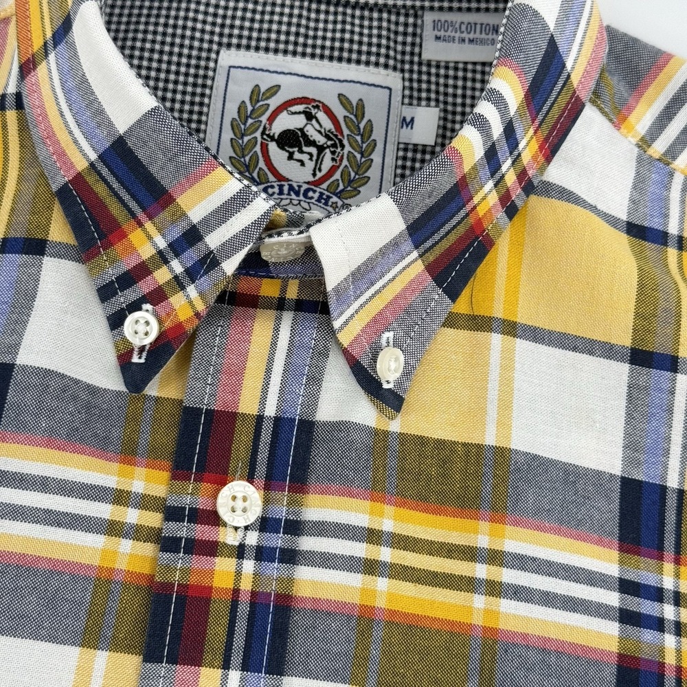 Cinch Men's Medium Western Shirt Long Sleeve‎ Plaid Yellow Blue Cotton